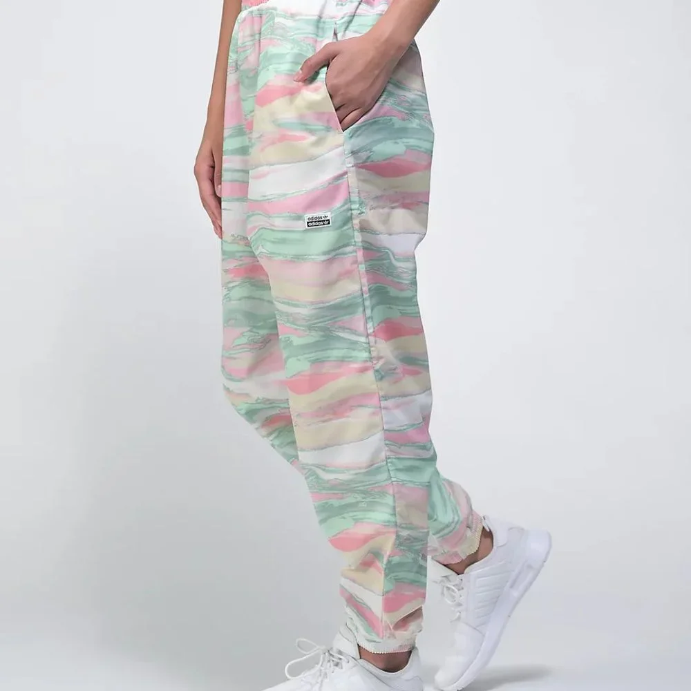 NWT adidas Relaxed Fit Multi-pink, green, cream Marble Dye Nylon Track P…